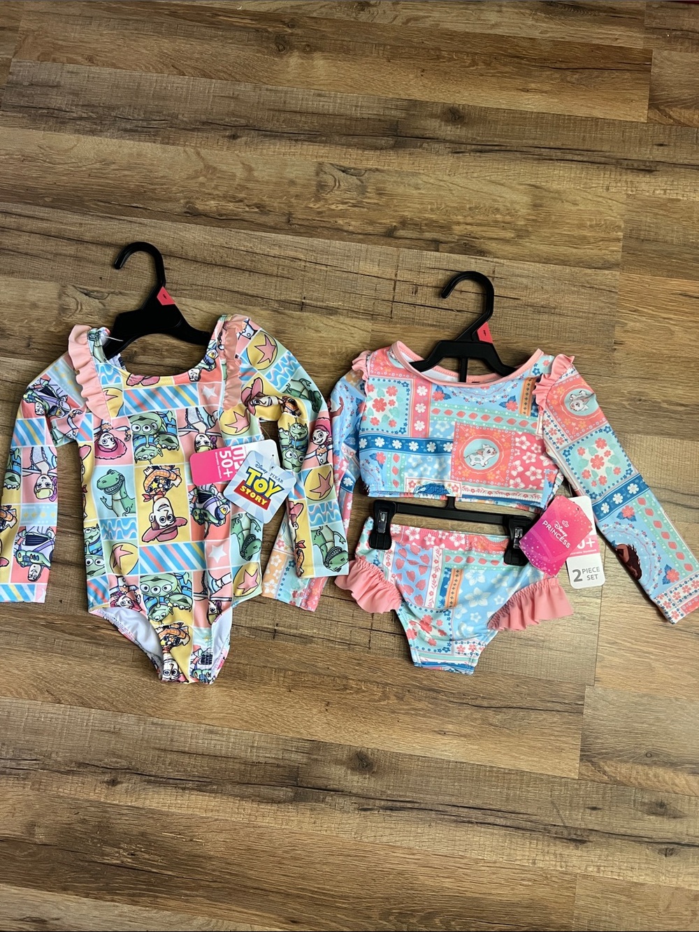 New Disney Toy Story Moana Pink & Blue Girls' Long-Sleeve One-Piece Swimsuit